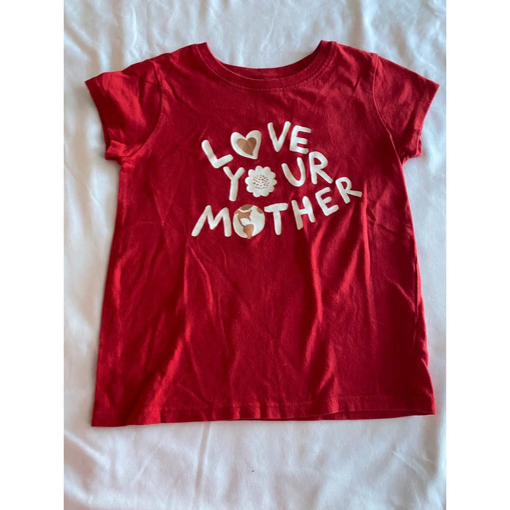 Old Navy Girls Love Your Mother Earth Day Graphic Tee Size 4T Red White